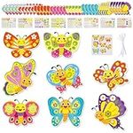 3sscha 123Pcs Spring Butterflies Craft Kits for Kindergarten Kids Make Your Own Butterfly DIY Paper Sticker Craft Hanging Ornament Artwork Project School Classroom Home Activity Party Favor Decor