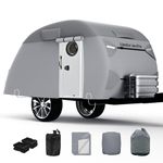 Umbrauto Teardrop Travel Trailer Cover Fits 10'-12' Trailers, 7 Layers Top Heavy Duty Waterproof Camper Cover with Windproof Strap for R-Pod Trailers, Clamshell Trailers