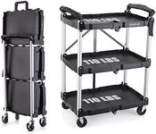 FUTURELAB Portable Folding Service Cart - 3 Tier 330LBS Capacity - Rolling Utility Foldable Cart with Wheels for Warehouse Home Workshops Garages Restaurants Offices