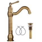 GGStudy Antique Brass Bathroom Sink Faucet Single Handle One Hole Tall Body