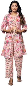 GRECIILOOKS Rayon Ethnic Standard Length 3 Piece Formal Cord Office Blazer Co Ord Set for Women (GL-W1948&W1949&TR970_Pink_S)