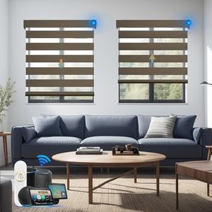 Blindify Motorized Zebra Blinds with Remote, Work with HomeKit Alexa, Light Filtering Window Blinds for Modern Homes Cordless Shades Customsize(90% Blackout Wide Brown)