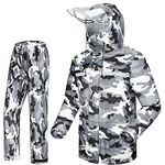 iCreek Rain Suit Waterproof Jacket and Trouser Suit Raincoat for Men and Women Outdoor All-Sport Breathable Anti-storm (S-USA, Gray camouflage)