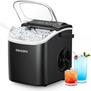 EUHOMY Countertop Ice Maker Machine with Handle, 25.5lbs in 24Hrs, 9 Ice Cubes Ready in 6 Mins, Auto-Cleaning Portable Ice Maker with Basket and Scoop, for Home/Kitchen/Camping/RV. (Black)