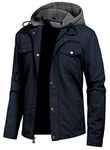 Pursky Men Cotton Lightweight Jacket Military Canvas Jackets Casual Button Work Coat Multiple Pockets Windbreaker Navy L