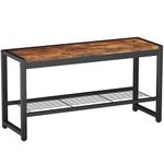 HOMEFORT Shoe Bench, Modern Industrial Storage Bench, Entryway Bench with Mesh Shelf and Sturdy Metal Frame, Metal Shoe Rack with Durable MDF Top for Hallway, Mudroom, Living Room, Rustic Brown