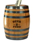 Thousand Oaks Barrel Co. Handmade Wooden Oak Barrel Adult Piggy Bank - Money Saver for Real Cash, Bills & Coins - 6.5 x 4.5 x 4.5 inches with Beer Fund Laser Engraving - Piggy Banks for Adults