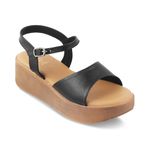 tresmode SINHERE Women's Wedges Sandals Platform Heels Black, 7 UK / 40 EU - Open Toe Stylish Comfortable Soft Footwear