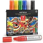 ARTEZA Acrylic Paint Pens, Set of 7, Classic Colours, 3-in-1 Multi-Line Nibs, 5–15 mm Line, UV-Resistant Marker Pens for Rocks, Glass, Metal, Wood, and Pumpkin Decorating