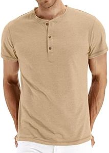 NITAGUT Mens Fashion Casual Front Placket Basic Short Sleeve Henley T-Shirts (M, 0 Vg Beige)