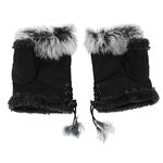 Winter Warm Fingerless Faux Suede Fur Driving Glove Mitten for Women Girl Gift, Black, One Size