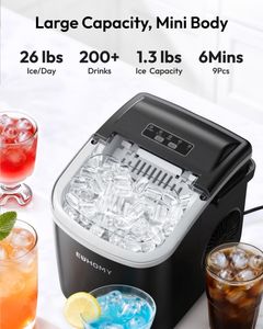 EUHOMY Countertop Ice Maker – Black, Compact Portable Machine