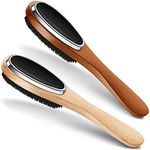 2 Pieces 3 in 1 Lint Cloth Brush Double Sided Garment Brush Lint Remover Brush Shoe Horn Beech Wood Handle for Clothes Wool Coat Couch Pet Hair, Random Color