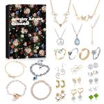 puplat Advent Calendar 2024 with Bracelets Necklace, Ear Rings & Rings, 24 PCS Jewelry Set, Classic & Elegant Designs, Presents for Women, Adults, Grandma, Wife, Mom, Friends