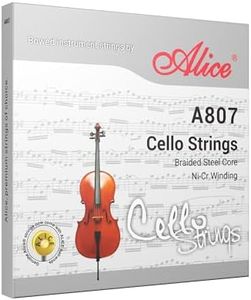 Alice 4/4 Cello Strings Set, Ideal for Concert Performance, Braided Steel Core with Ni-Fe Winding Cello String for 4/4 Cellos - Soft, Sweet and Resonant Tone (A807)