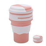 Collapsible Cup Silicone Coffee Cups Travel Mug Reusable Insulated Thermal Camping Mugs Keep Cup for Hot Drinks with Lid Silicone Foldable Cup for Travel Outdoor Camping Hiking 350ml (Pink)