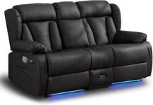 WISHDEER Loveseat Recliner Sofa, RV Recliner Couch, Manual Reclining Loveseat with Console for Living Room, Home Theater Seating with AC/USB C/USB and Drawer (Black with LED, Loveseat with Console)