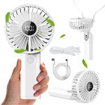 Kazaigpou Portable Handheld Fan, 3600mAh USB Rechargeable Hand Held Fan with Digital Display, Small Personal Pocket Fan with 6 Speeds, Mini Foldable Fan with Landyard, and Power Bank Function