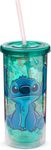 Silver Buffalo Disney Lilo and Stitch Tropical Pattern Plastic Tall Cold Cup with Lid and Straw, 20 Ounces (Pack of 12)