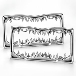 DMSE Shark Teeth Cool License Plate Frames, Raised 3D (Chrome) Frame 2 Pcs