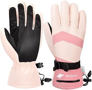 WOLFILIST Ski Gloves Waterproof Windproof - 3M Thinsulate Insulated Warm Snow Glove, Snowboard Gloves with Zipper Pocket, Touchscreen Winter Glove for Men Women (Pink,Large)