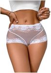 Milumia Women Sexy Mesh Sheer Low Rise Boyshorts Underwear Full Coverage Briefs White Small