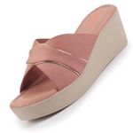 FAUSTO FST KI-661 PINK-41 Women's Pink Silver Lining Open Toe Cross Strap Wedge Slip On Sandal With Cushioned Footbed|Sandal For Party|Festive|Wedding (8 UK)