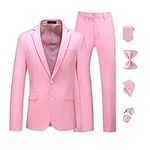 MOGU Mens Slim Fit Suit 2 Piece Tuxedo for Prom Business Wedding Dance (Suit Jacket + Pants), Light Pink(with Tie Set), 40