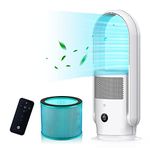 ULTTY Bladeless Tower Fan with Air Purifier, 90° Oscillating Bladeless Fan with Remote, Touch, 8H Timer, Floor Fans for Bedroom Whole Room Home Office R021, White