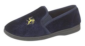 Boys Lion Motif Twin Gusset Slippers with rubber Sole Navy Blue size 5 (boys) UK