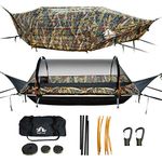 Night Cat Flat Lay Hammock Tent Flat Bottom with Mosquito Net Waterproof Rainfly Storage Room for 1 Person Hiking Camping in Garden Backyard Wild