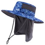 Bassdash UPF 50+ Sun Fishing Hat Water Resistant with Detachable Neck Flap, Highland Blue Camo