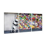 Behind The Curtain Canvas Prints Banksy Graffiti Wall Art Paintings Pop Art Colorful Posters Stretched Pictures for Living Room Modern Home Decor Framed Ready to Hang - 72” x 36”