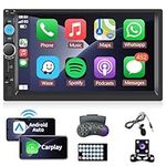 Double Din Car Stereo Radio with Apple Carplay, Rimoody 7 Inch Touchscreen Car Radio with Android Auto Bluetooth FM Mirror Link TF/USB/AUX Remote SWC Car Multimedia Player + Backup Camera