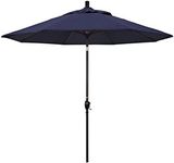 California Umbrella 9' Round Aluminum Market Umbrella, Crank Lift, Push Button Tilt, Bronze Pole, Sunbrella Navy
