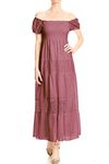 Anna-Kaci Womens Off Shoulder Boho Lace Semi Sheer Smocked Maxi Long Dress, Pink, XX-Large