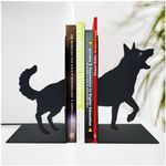 ENCIMART 1.5mm Thickened Book Ends,Wolf Bookends Decorative for Shelves,Black Metal Bookend Supports for Heavy Books, Book Stoppers for Home Library Office Desktop Organizer for Book Lovers Gift