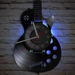 Timethink Acoustic Guitar 12" LED Vinyl LP Wall Art Wall Clock 7 Colors Musical Instrument Bedroom Home Interior Wall Decor Vinyl Record Night Light Wall Clock Rock N Roll Music Gift for Men Cave