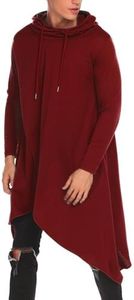 COOFANDY Men's Hooded Poncho Cape Fashion Witcher Hoodie Costume Cloaks Wine Red X-Large