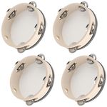 YUENPUN 4 PCS Wooden Tambourine Drum, 6 Inch Wooden Tambourines for Adults, Hand Held Wooden Drum, Hand Held Tambourine with Jingle Bells, Tambourine Musical Instruments for Percussion