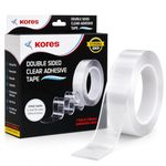 Kores Strong Grip Transparent Double Sided Tape – Ultra Strong Gel Adhesive, Removable & Reusable, 3 Metre Roll, 2mm Thick – For Walls, Glass, Wood, Metal & Home/Office Use | Heavy Duty