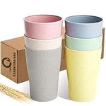 Shopwithgreen Unbreakable Wheat Straw Cups for Kids Adults, 6 Pack 13.5 OZ Plastic Drinking Glasses, BPA-Free