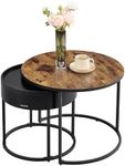 VASAGLE Round Coffee Tables, Set of 2 Nesting Tables, Modern Round Side Tables with Hidden Storage and Top Tray, for Living Room, Bedroom, Office, Rustic Brown and Ink Black ULCT044K01