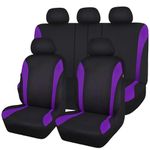 Flying Banner Universal Fit Car Seat Cover Sets Mesh Fabric Splicing Polyester Cover (Full Set, Black and Purple)