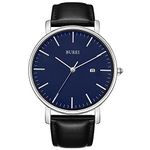 BUREI Men's Watch Ultra Thin Quartz Analog Wrist Watch Date Calendar Stainless Steel Leather Band