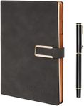 Kurtzy PU Leather Notebook with Pen - Refillable A5 Writing Journal with 112 Thick sheets - Lined Paper Travel Diary for Business, Work & School (Dark Grey)