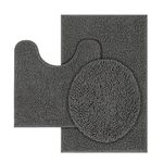 TREETONE Chenille Bath Mat 3 Piece Bathroom Rugs Set, 20x20 Inches U-Shape Contoured Toilet Mat & 20x32 Inches Rug & Lid Cover, Soft Water Absorbent Rugs for Tub Shower & Bath Room - Charcoal Gray