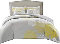 Comfort Spaces Enya Comforter Set-Modern Floral Design All Season Down Alternative Bedding, Matching Shams, Bedskirt, Decorative Pillows, Queen(90"x90"), Yellow