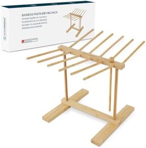 KITCHENDAO Natural Bamboo Pasta Drying Rack with 12 Rods and Transfer Wand