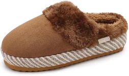 ONCAI Women's Slippers with Cushion Yoga Mat trendy slippers for women 2024 Fuzzy Suede Warm Winter Best Womens Slippers 2024 Cozy Rubber Sole Khaki Size 9 US